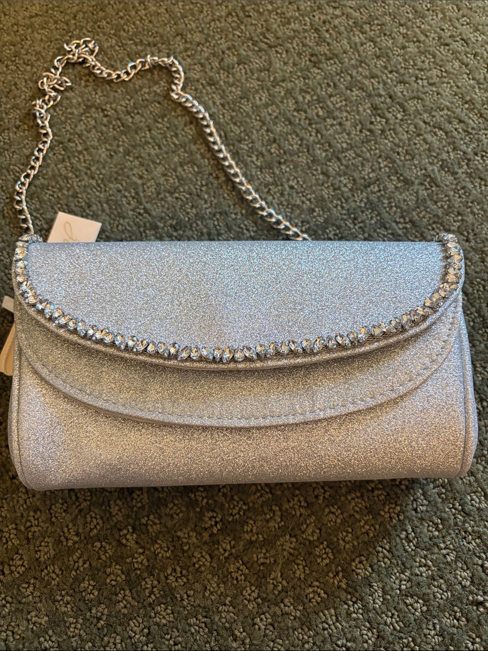 Badgley Mischka Talia double flap satin clutch with crystal trim